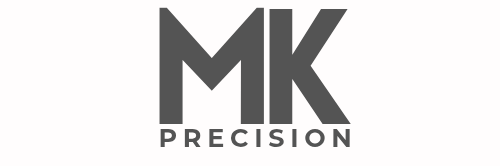 Anthrazitgraues Buchstaben-Logo "MK-Precision" auf weißem Hintergrund